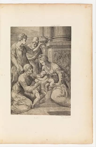 Holy Family with Saints by Andrea Schiavone (Andrea Meldola) depicting Luke 2