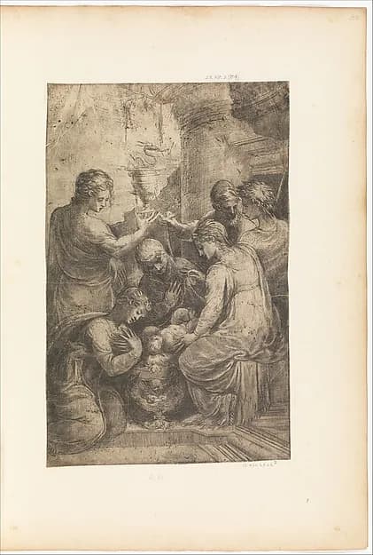 Adoration of the Child by Andrea Schiavone (Andrea Meldola) depicting Luke 2