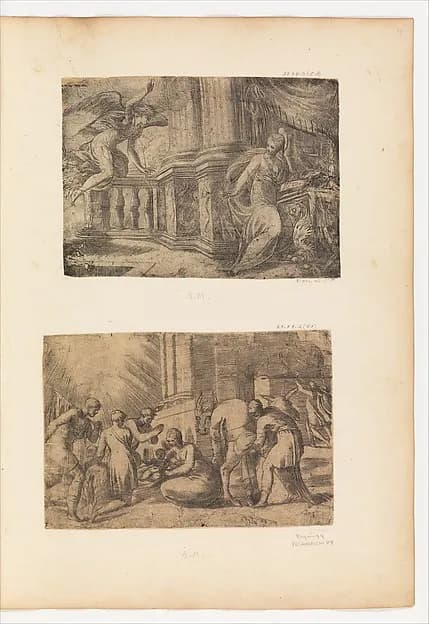The Adoration of the Shepherds by Andrea Schiavone (Andrea Meldola) depicting Luke 2