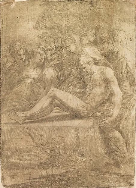 Entombment by Andrea Schiavone (Andrea Meldola) depicting Mark 15