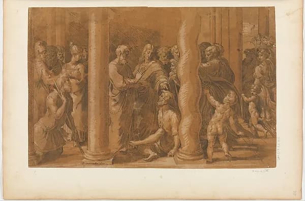 St. Peter and St. John Healing the Cripples at the Gate of the Temple by Parmigianino (Girolamo Francesco Maria Mazzola) depicting Matthew 9