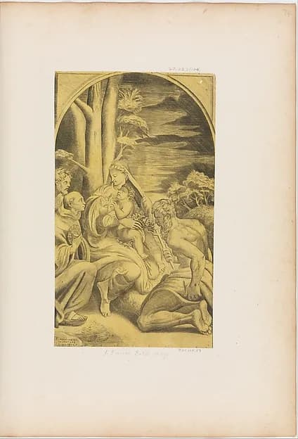 The Madonna and Child with St. Bernardino of Sienna and St. Jerome by Giulio Bonasone depicting Romans 8