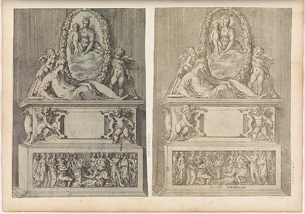 Tomb Surmounted by the Madonna and Child in an Oval Wreath by Angiolo Falconetto depicting Luke 2
