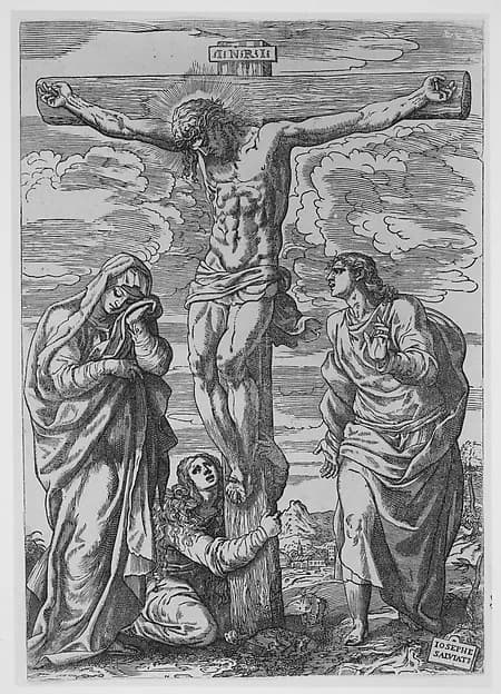 The Crucifixion by Giuseppe Salviati (Giuseppe Porta, called Il Salviati) depicting Matthew 27