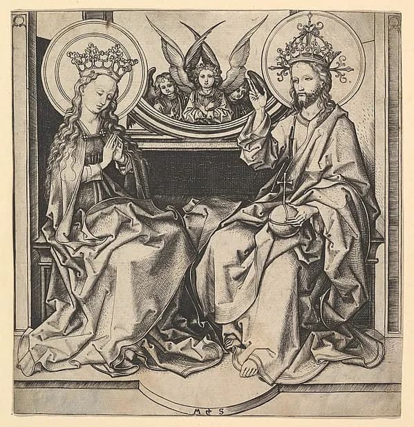 The Enthronement of the Virgin by Martin Schongauer depicting Luke 1