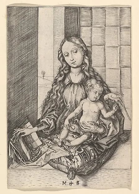 The Madonna and Child with the Parrot by Martin Schongauer depicting Luke 2