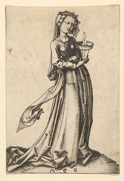 The Fourth Wise Virgin, from the series The Wise and Foolish Virgins by Martin Schongauer depicting Matthew 25