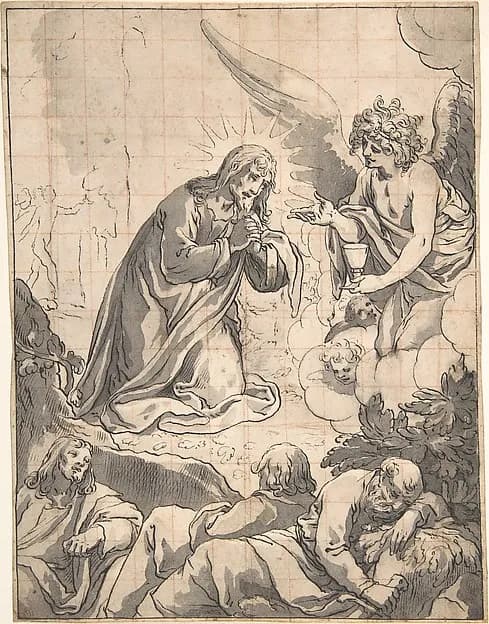 Agony in the Garden by Caspar Strauss depicting Matthew 26