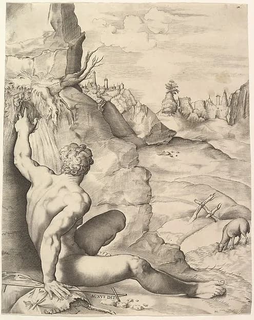 John the Baptist in the Wilderness by Giulio Sanuto depicting Matthew 3