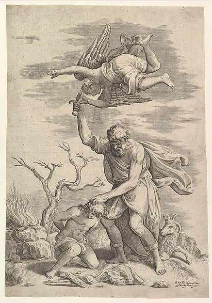 The Angel Staying the Arm of Abraham by Battista Franco depicting Genesis 18