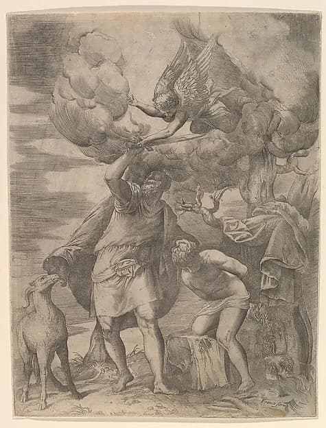 The Angel Staying the Arm of Abraham by Battista Franco depicting Genesis 18