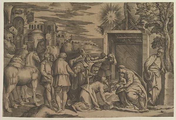 The Adoration of the Magi by Battista Franco depicting Matthew 2