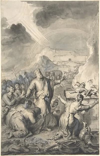 The Sacrifice of Noah by Gerard Hoet depicting Genesis 7