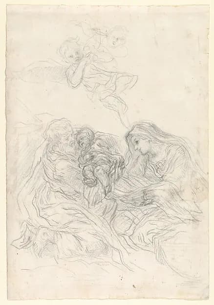 Holy Family with Two Flying Angels by Baldassarre Franceschini (il Volterrano) depicting Luke 2