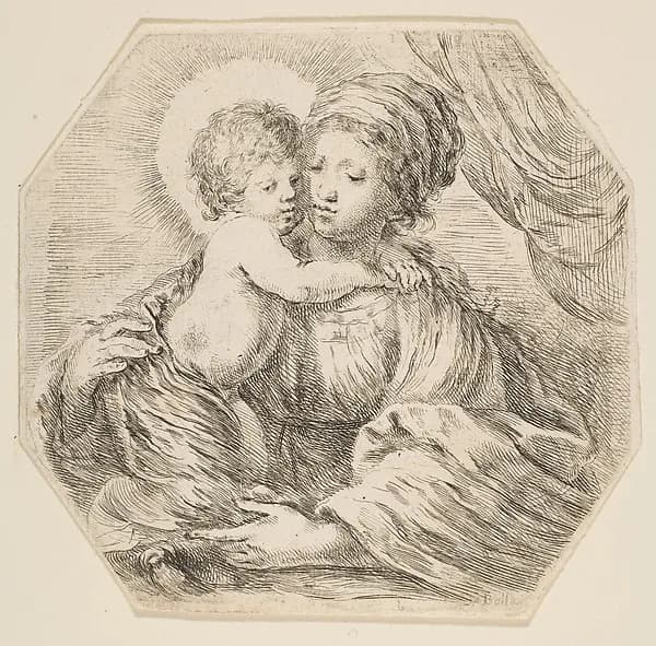 Virgin and Christ Child, an octagonal composition by Stefano della Bella depicting Luke 2