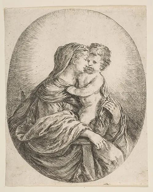 Virgin Embracing the Christ Child by Stefano della Bella depicting Luke 2