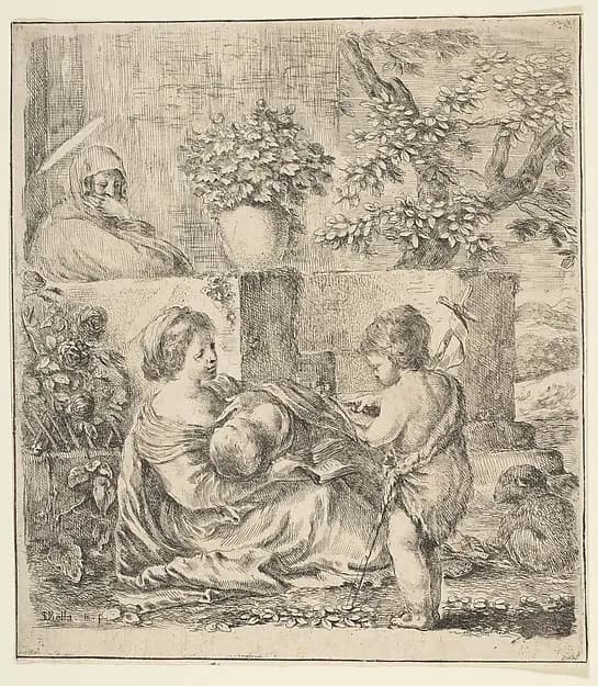 Virgin and Child with St. John the Baptist and St. Elizabeth by Stefano della Bella depicting Matthew 3