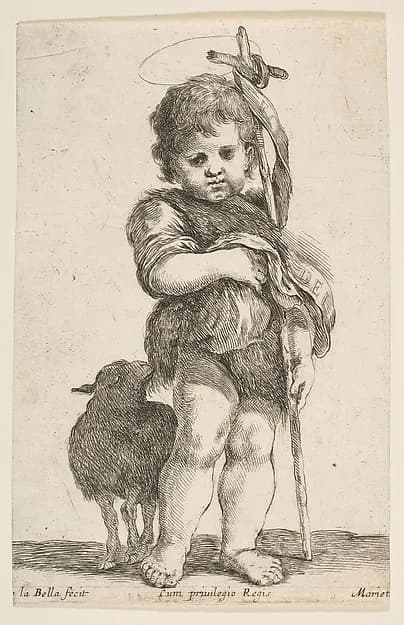 The Infant St. John the Baptist Holding up His Robe by Stefano della Bella depicting Matthew 3