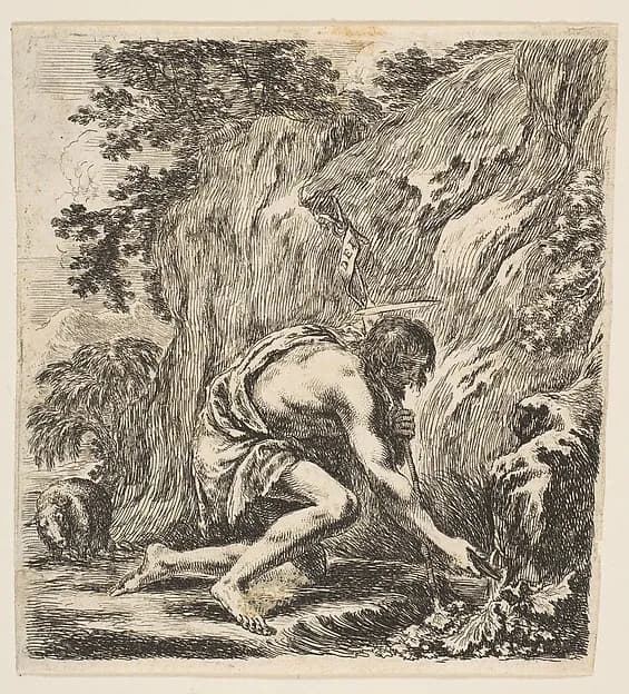 St. John the Baptist Drawing Water from a Spring by Stefano della Bella depicting Matthew 3