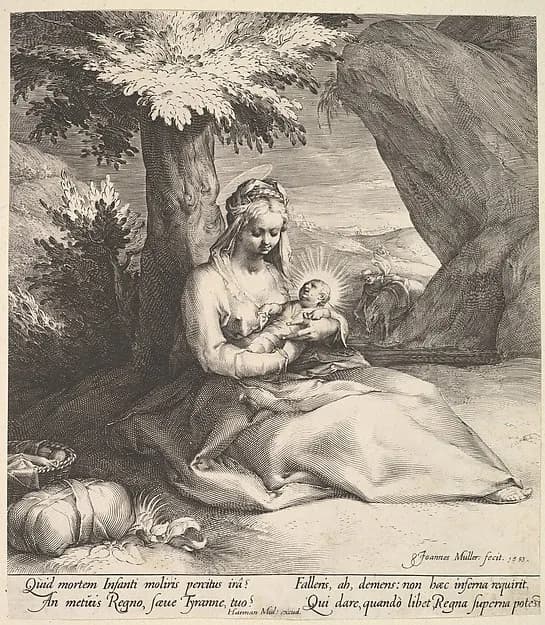 Rest on the Flight into Egypt by Jan Muller depicting Matthew 2
