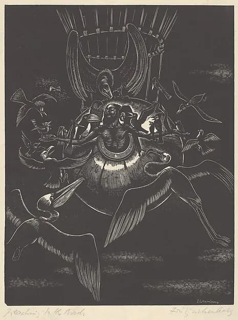Preaching to the Birds by Fritz Eichenberg depicting Matthew 5