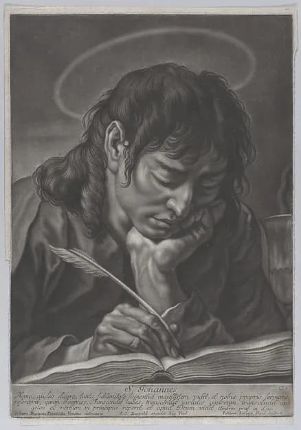 Saint John the Evangelist; head and shoulders, writing with a quill by Johann Lorenz Haid depicting Matthew 3