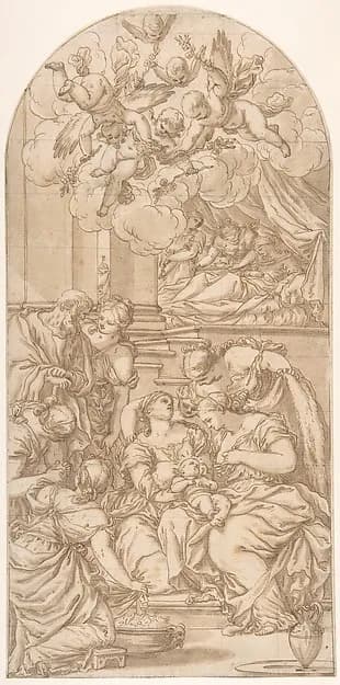 Birth of St. John the Baptist by Valentin Lefebvre depicting Matthew 3