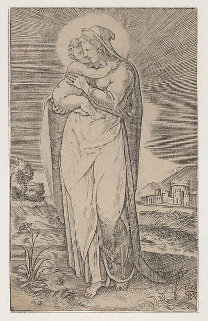 Virgin and Child (La Sainte Vierge debout embrassant l'enfant Jesus) by Mario Cartaro depicting Luke 2