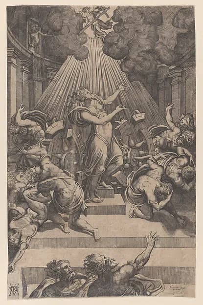 The Martyrdom of Saint Catherine by Mario Cartaro depicting Romans 8