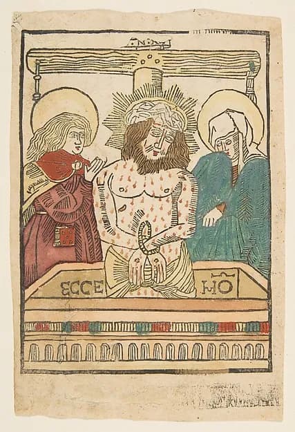 The Man of Sorrows between the Virgin and Saint John by Anonymous, German, 15th century depicting Matthew 3