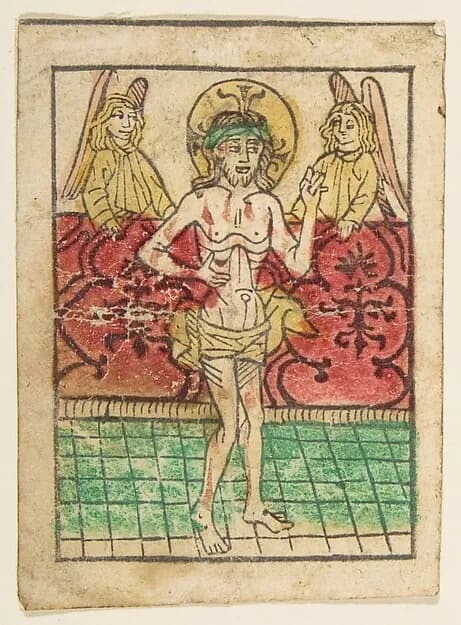 The Man of Sorrows between Two Angels by Anonymous, German, 15th century depicting John 1