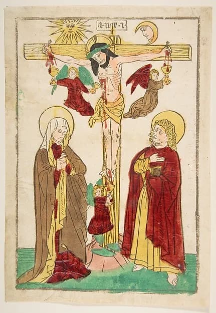 Christ on the Cross with Angels by Anonymous, German, 15th century depicting Matthew 27