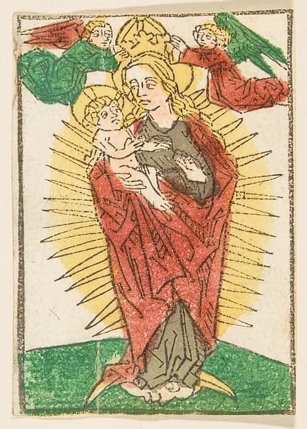 Madonna in Glory Crowned by Angels by Anonymous, German, 15th century depicting Luke 2