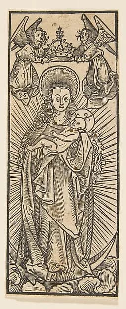 Madonna in Glory Crowned by Angels (Schr. 1111c) by Anonymous, German depicting Luke 2