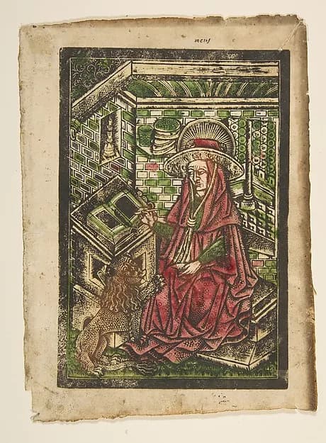 St. Jerome in his Study by Anonymous, German, 15th century depicting Romans 8