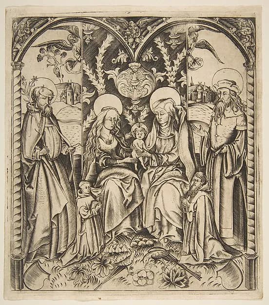 The Holy Family by Anonymous, German, 15th century depicting Luke 2