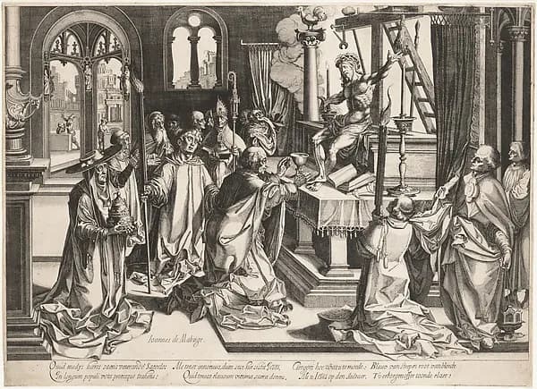 Mass of St. Gregory by Simon Wynhoutsz Frisius depicting John 1