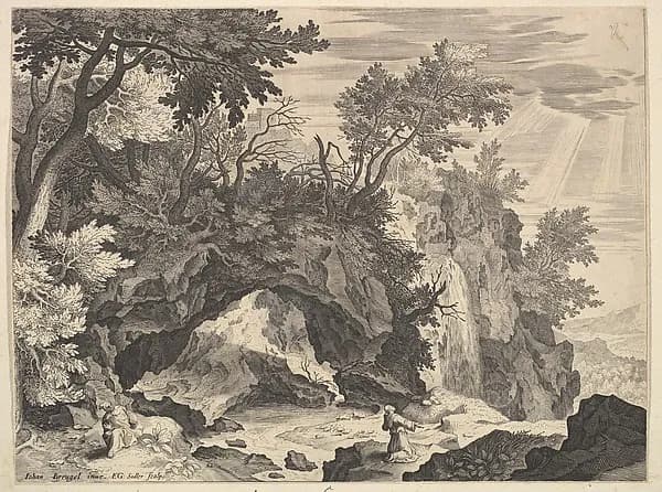 Rocky Landscape with the Stigmatisation of Saint Francis by Aegidius Sadeler II depicting Matthew 5