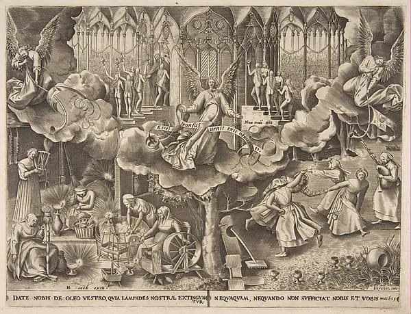 The Parable of the Wise and Foolish Virgins by Pieter Bruegel the Elder depicting Matthew 25
