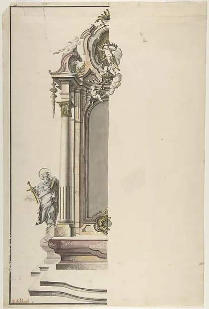 Design for an Aedicular Altar with St. Paul at the Left by Johann Georg Dirr depicting Acts 9