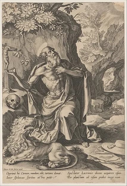 Saint Jerome by Pieter de Jode I depicting Romans 8