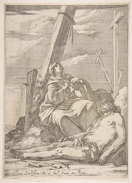 Christ and the Virgin at the Foot of the Cross by Laurent de La Hyre depicting Luke 1