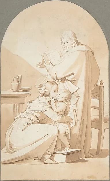 The Holy Family in an Interior by E. La Touche depicting Luke 2