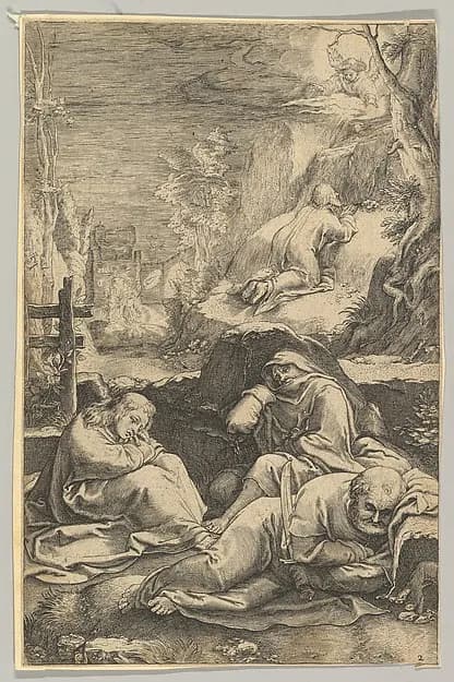 The Agony in the Garden, from "The Passion of Christ" by Ludovicus Siceram depicting Matthew 26