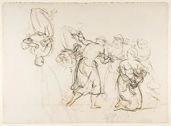 Sketch for the Judgment of Solomon (?); verso: Dancing Mythological Figures by Christian Gottlieb Schick depicting 1 Kings 3