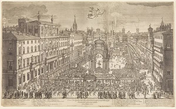 The Feast of the Resurrection in Piazza Navona, Rome, 1650 by Dominique Barrière depicting Matthew 28