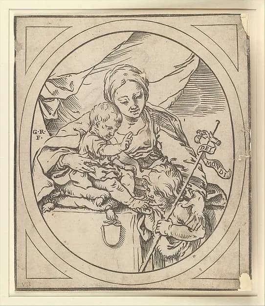 The Virgin and Child with the Chirst Child blessing the young John the Baptist by Bartolomeo Coriolano depicting Matthew 3