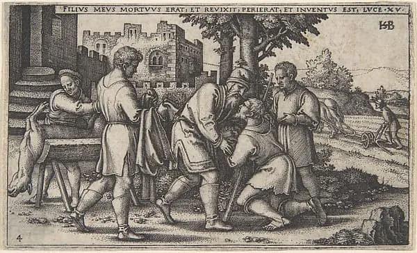 Return of the Prodigal Son, from The History of the Prodigal Son by Sebald Beham depicting Luke 15