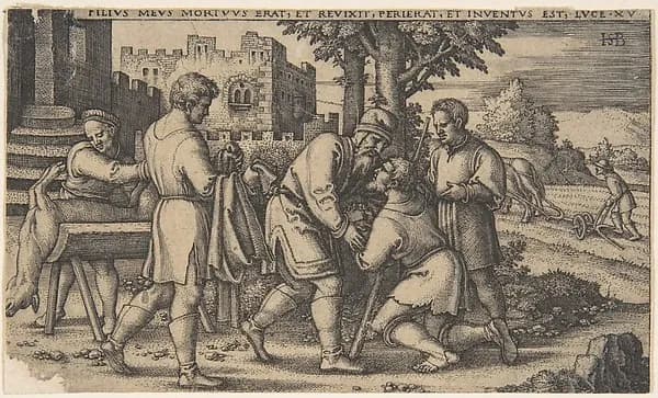 Return of the Prodigal Son, from The History of the Prodigal Son by Sebald Beham depicting Luke 15