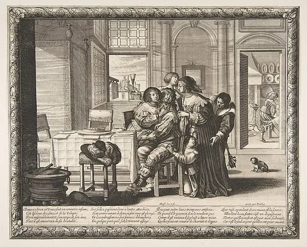 The Prodigal Son in a House of Ill Repute (L'Enfant prodigue dans une maison de débauche, version couvert) by Abraham Bosse depicting Luke 15